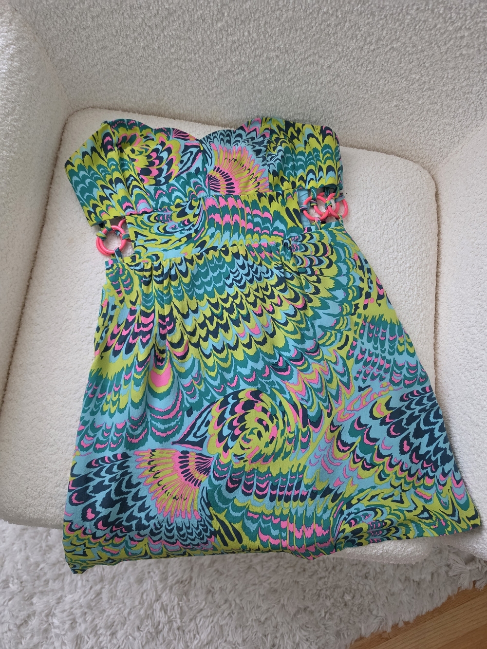 Vintage Nanette Lepore Strapless Pink Green Turquoise Summer Dress Small 4 60s